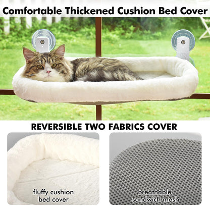 AMOSIJOY Cordless Cat Window Perch, Cat Hammock for Window with 4 Strong Suction Cups, Solid Metal Frame and Soft Cover, Cat Beds for Indoor Cats