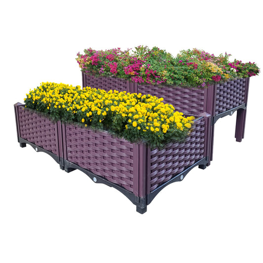 Doppy Plastic Raised Garden Bed Set of 4, Garden Bed Planter Kit for Outdoor Indoor Plants Elevated Garden Boxes Plant pots for Vegetables, Standing Garden Container for Backyard, Patio