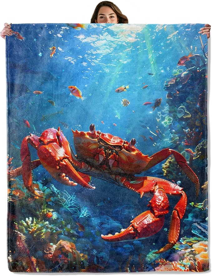 Red Crab and Coral Reef Throw Blanket for Boys Girls Kids Adults Women, Fuzzy Warm Soft Cozy Flannel Blankets Gifts for Bedroom, Couch, Travel, Home Decor 50x60 in