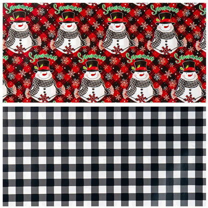 LeZakaa Christmas Wrapping Paper Mini Roll, Snowman & White Black Buffalo Plaid Xmas Reversible Design, Holiday Party Gift Wrap for Kids Boys Girls, 17 in x 32.8 Ft