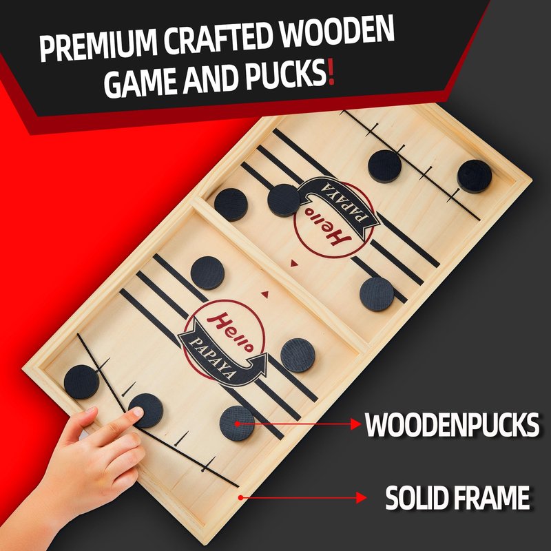 HELLO PAPAYA Fast Sling Puck Game - Test Your Speed and Accuracy with This Fast-Paced Wooden Air Hockey Desktop Battle Board Game - Guaranteed Fun Gifts for Family Night or Friends Party