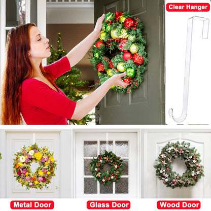 GREAZONE 12" Clear Wreath Hangers, 2 Pack Non Scratch Over The Door Hooks, Welcome Sign for Front Door Decor
