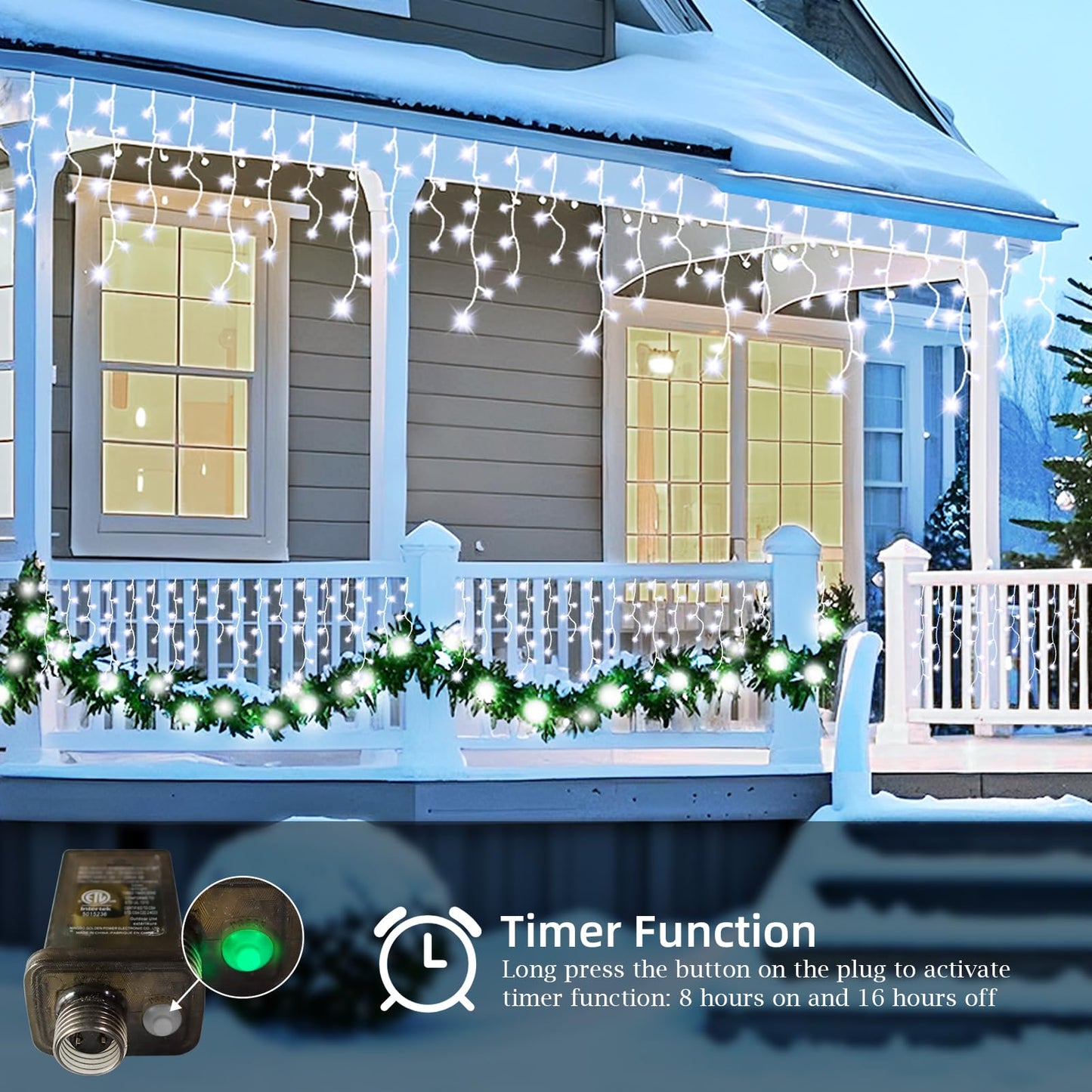 JXLEDAYY Christmas Lights Super Long 1280 LED 131 FT LED String Lights with 240 Drops Plug in 8 Modes Christmas Decoration for Holiday Wedding Party Bedroom Garden Patio Outdoor Indoor (Cool White)