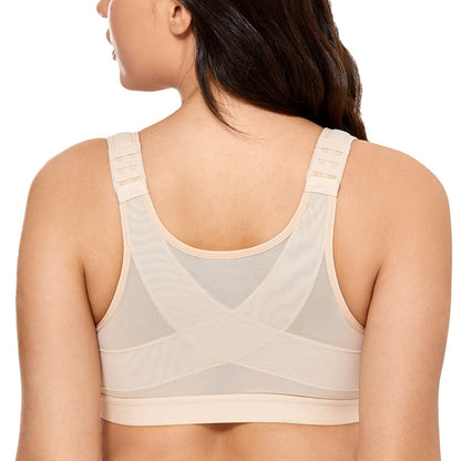 DELIMIRA Women's Full Coverage Front Closure Wire Free Back Support Posture Bra Taupe Tan 36B