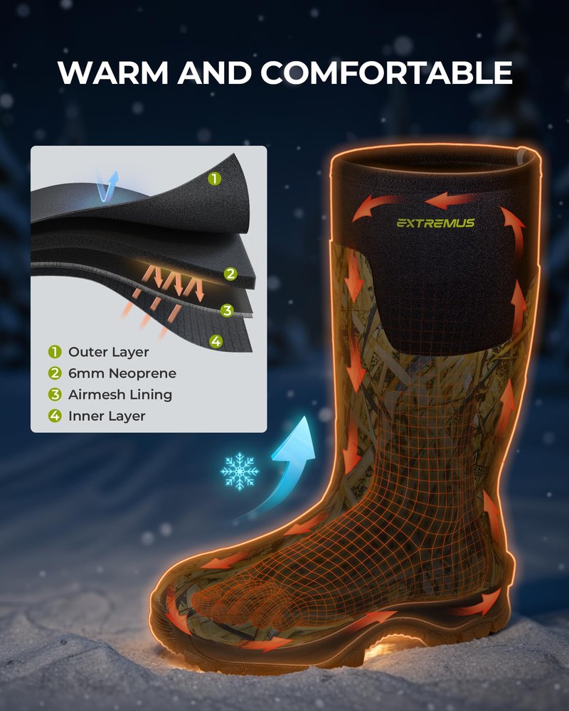 Extremus by KastKing MudRidge Hunting Boots, Men’s Waterproof Insulated Rubber Boots With 6mm Neoprene, All-terrain Anti-slip Sole, Warm Cold Weather Hunting, Fishing, and Farm Boots