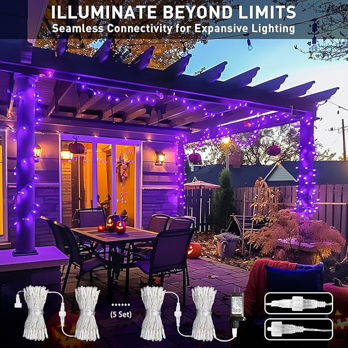 JMEXSUSS 150 LED Purple Halloween Lights Indoor, 8 Modes Connectable String Lights Outdoor Waterproof, 59FT Purple Christmas Light for Party Bedroom Tree Halloween Decorations