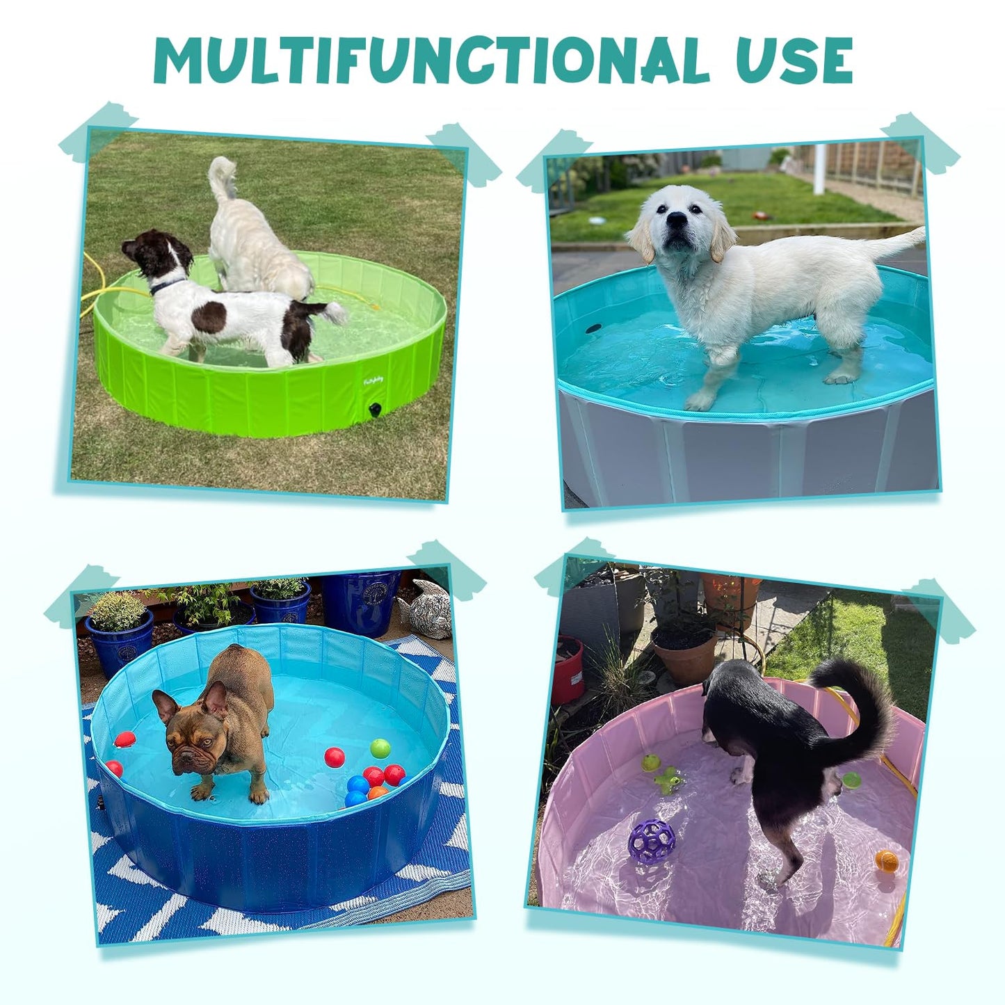 Furrybaby Foldable Dog Pool, Kiddie Pool Hard Plastic, Collapsible Pet Bath Portable Dog Swimming Pool for Pet, Dogs and Cats Grey 32''