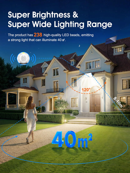 PIKOY Solar Lights Outdoor Lights, [238LED+3 Mode+Remote] Solar Security Lights Outdoor Motion Sensor 270°,IP65 2200mAh Outdoor Wall Lights