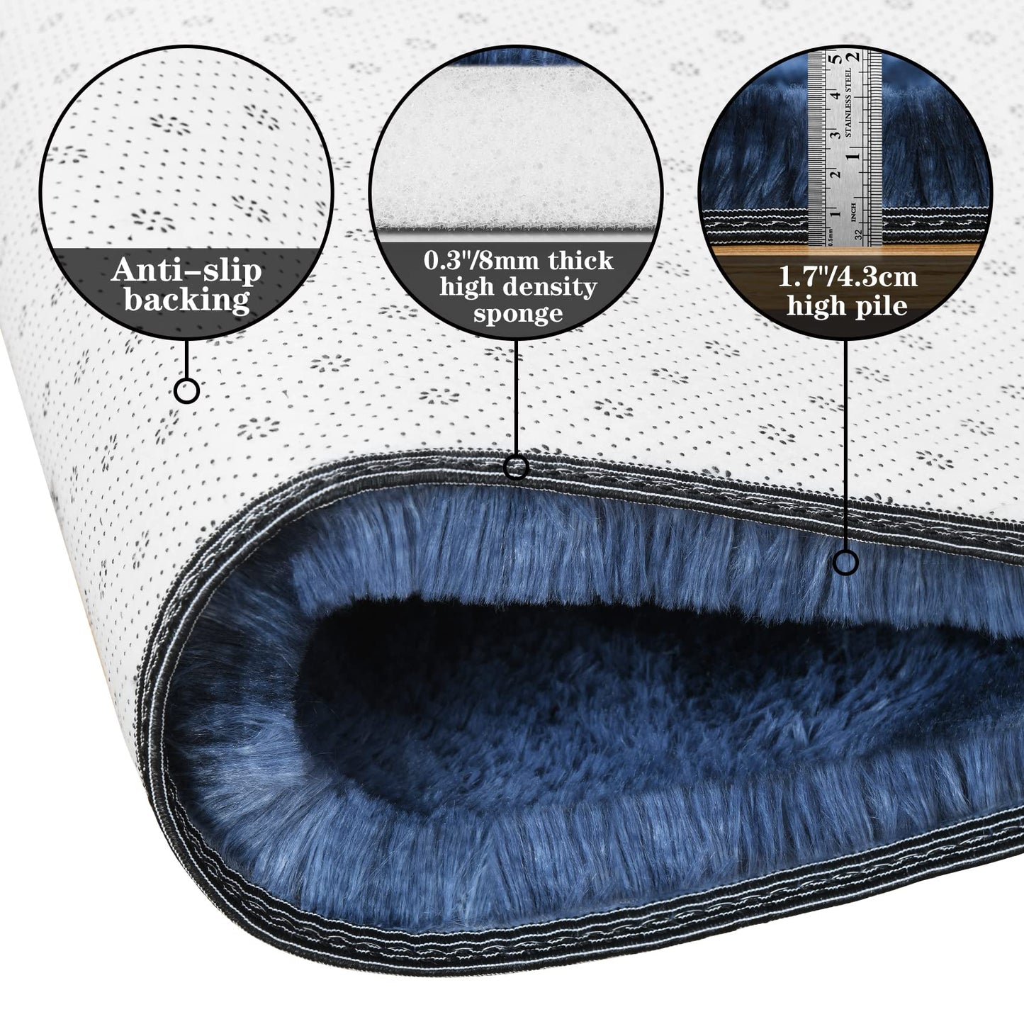 duduta Navy Blue Soft Fluffy Rug 4x6 ft, Tie-Dyed Shag Fuzzy Plush Rectangle Carpet for Bedroom Nursery Living Room Home Decor