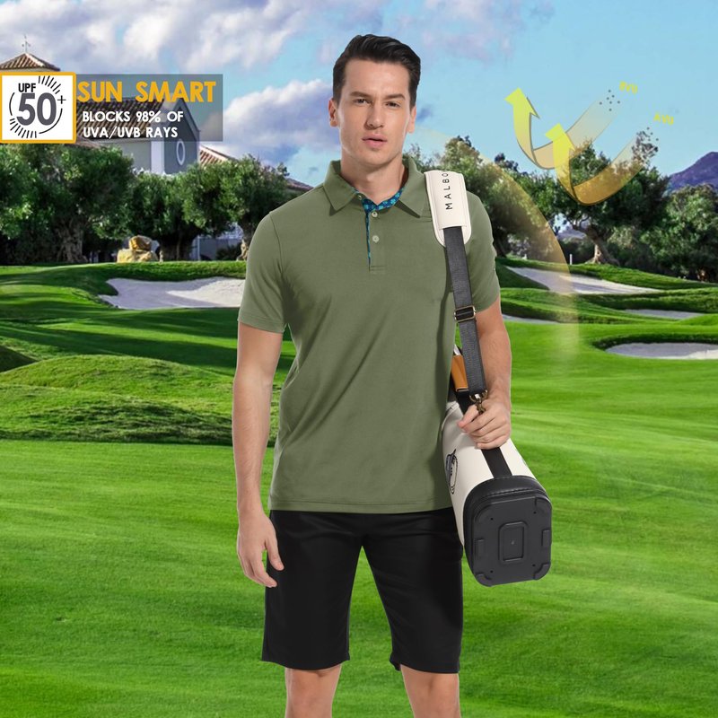Golf Shirts for Men Dry Fit Moisture Wicking Performance Short Sleeve Collared Polo Shirts for Mens Casual Solid Tennis Golf Polo Shirts, XXL Olive Green