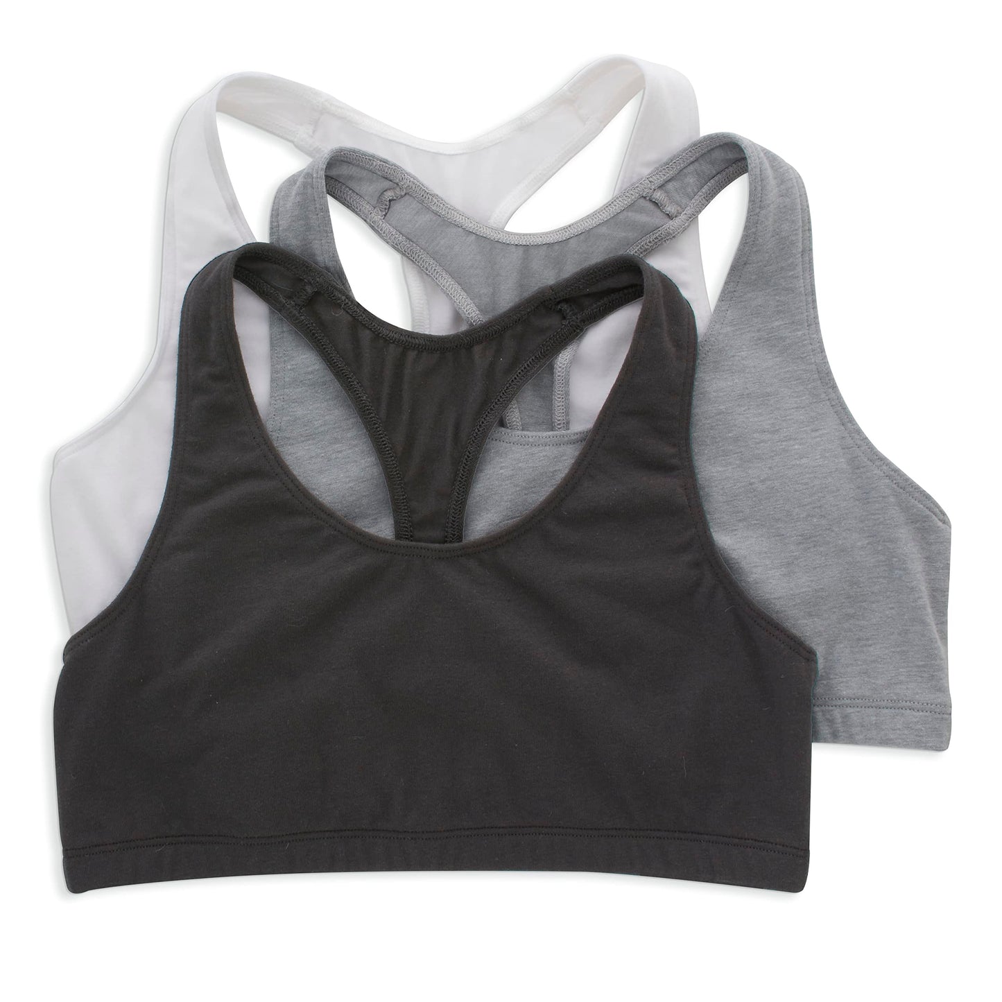 Hanes Women's Racerback Bralette Pack, Low Impact Sports Bra, Solid or Assorted, 3-Pack, White/Concrete Heather/Black