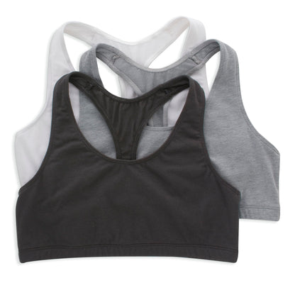 Hanes Women's Racerback Bralette Pack, Low Impact Sports Bra, Solid or Assorted, 3-Pack, White/Concrete Heather/Black