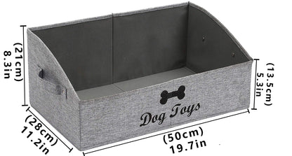 Geyecete Large dog toy bin dog toy box storage box - Foldable Fabric Trapezoid Organizer Boxes with Handle, Collapsible Basket for Dog Toys (Gray-DOG)