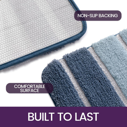 DEXI Bath Mat 40 x 60 cm, Extra Soft Absorbent Microfiber, Non-Slip Washable Rugs for Shower Floor, Bathmat Bathroom Accessories Decor, Blue