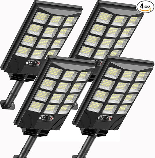 Solar Street Lights Outdoor Motion Sensor, 6500K Dusk to Dawn LED Solar Flood Light, Waterproof Security Light for Outside Garden Yard Parking Lot, 4PCS