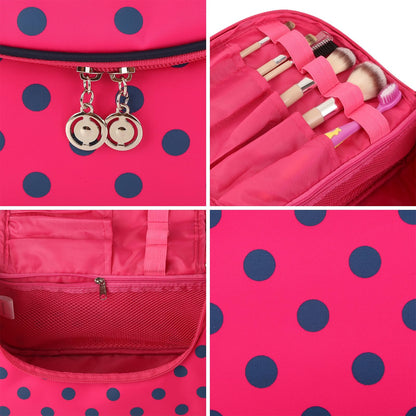 Yeiotsy Travel Cosmetic Bag – Polka Dots Makeup Travel Organizer, Hanging Toiletry Bag for Women (Rose Red)