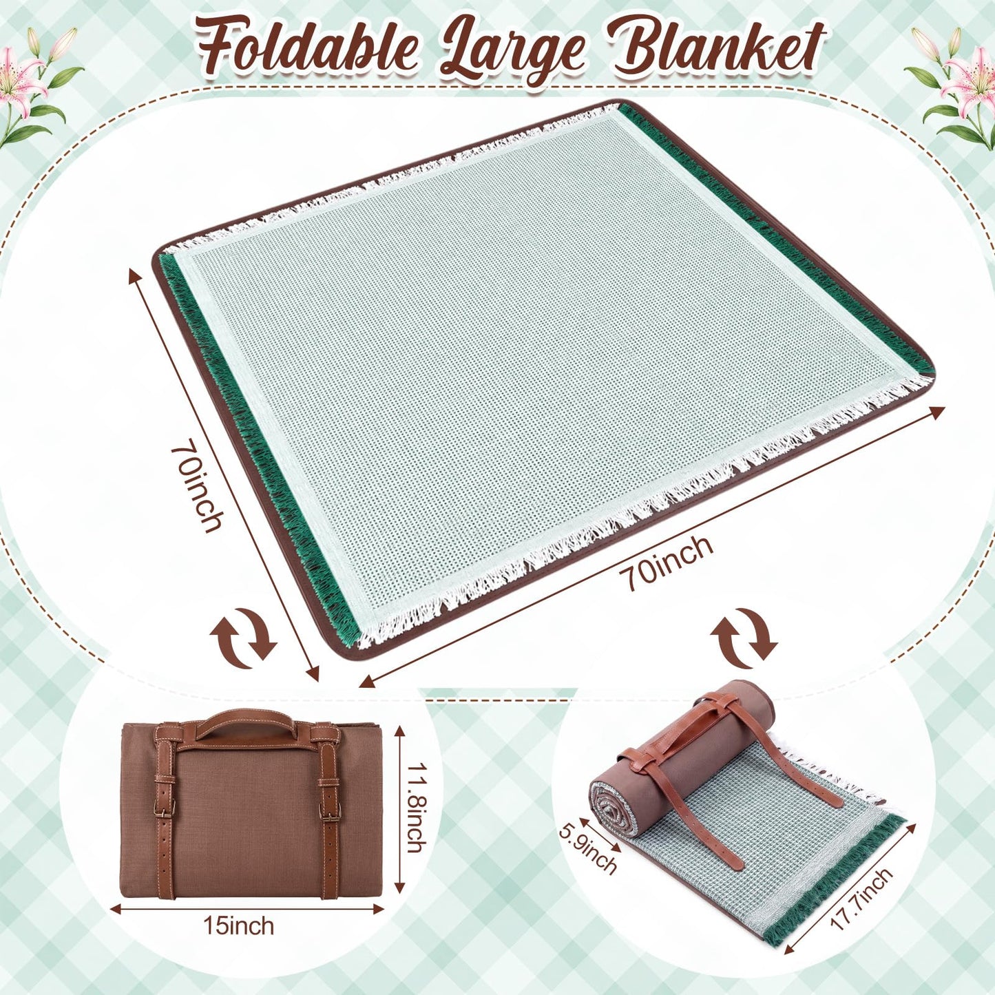 SmoothNovelty 2 in 1 Waterproof Picnic Blankets Outdoor Extra Large Blanket Foldable Double Layer Sandproof Beach Mat with Carry Strap for Camping Yard Lawn Park Beach Grass(Green)