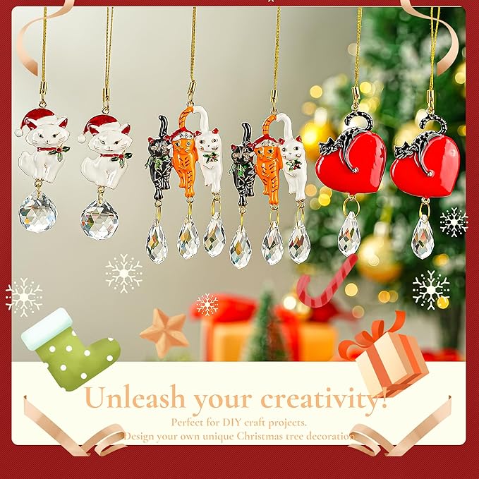 H&D HYALINE & DORA 6 Pcs Cat Ornaments for Christmas Tree White Cat Suncatcher with Rhinestones Gifts for Pet Lovers, Women Christmas Ornament 2025