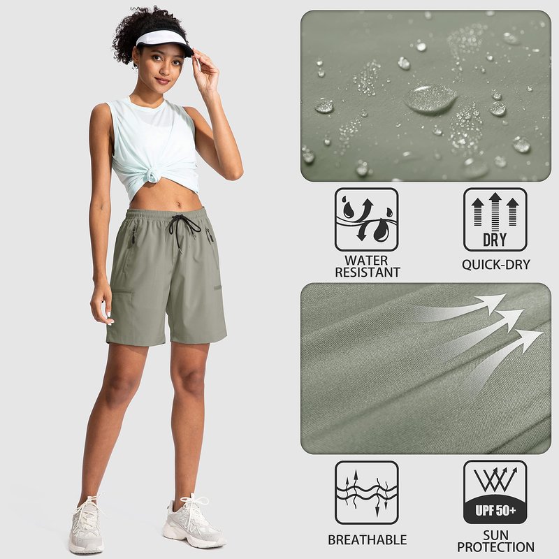 SANTINY Women's 5''/ 7''/9'' Hiking Cargo Shorts Quick Dry Lightweight Summer Shorts for Women Athletic Golf Zipper Pockets(Silver Sage_S)