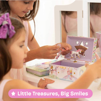 Jewelkeeper Girls Jewellery Box - Unicorn Music Box for Kids with Pullout Drawer, Pink Jewellery Organizer for Girls with Rainbow Design, Plays The Beautiful Dreamer Tune - 15x10.8x8.6 cm