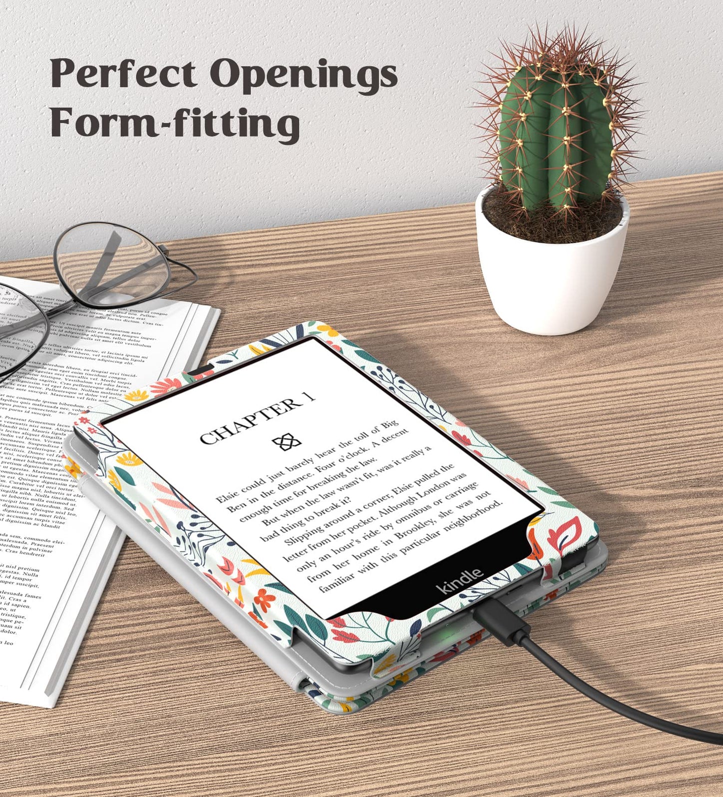 MoKo Case for 7" Kindle Paperwhite (12th/11th Gen-2024/2021) & Colorsoft Signature Edition, Slim PU Shell Cover with Auto-Wake/Sleep, Flowers