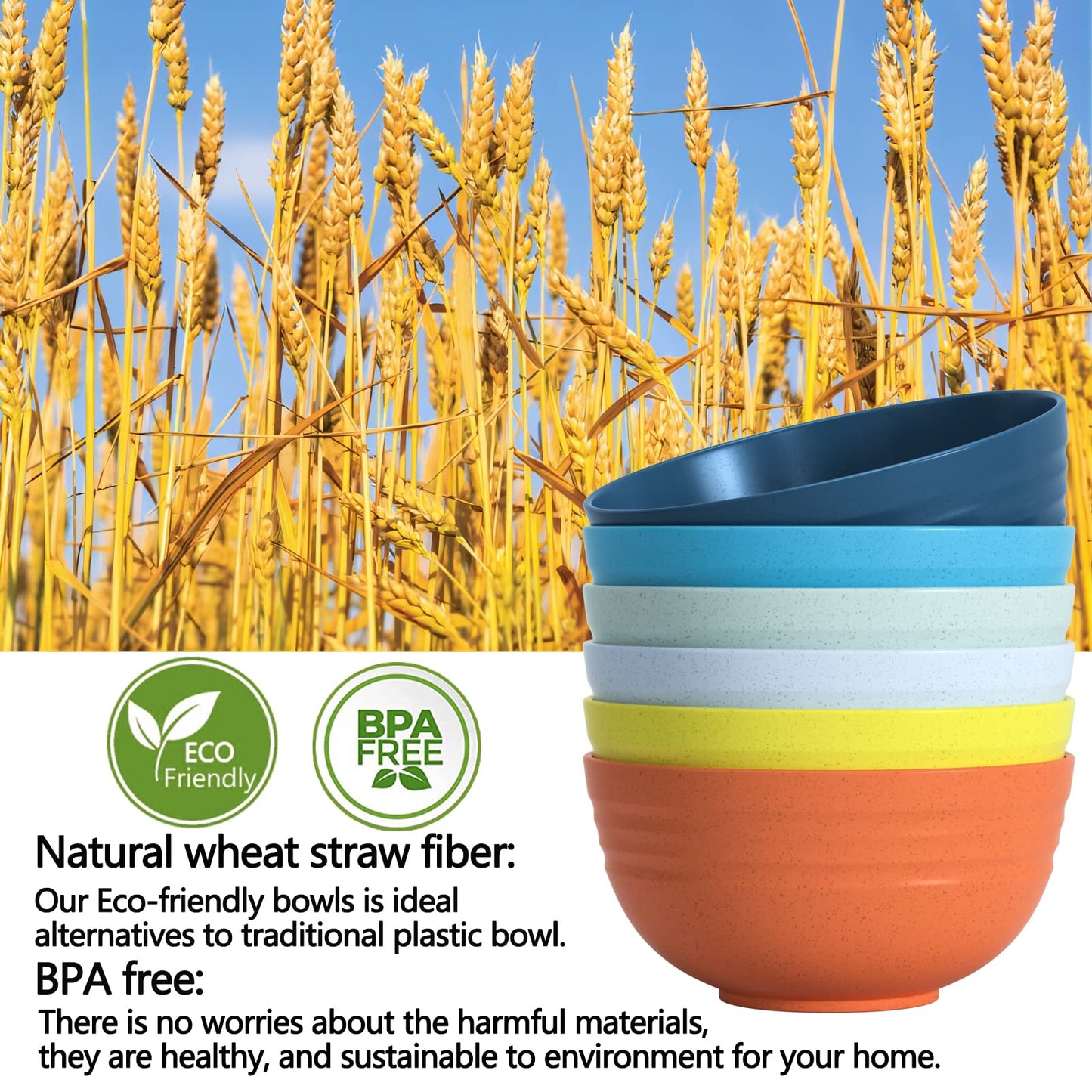 Homestockplus [Set of 6] 68 Oz Salad Bowls Large Serving Bowls Unbreakable Ramen Bowl for Salad, Soup, Ramen, Noodle, Oatmeal, Snack Apply to Kitchen, Freezer,Dishwasher & Microwave Safe