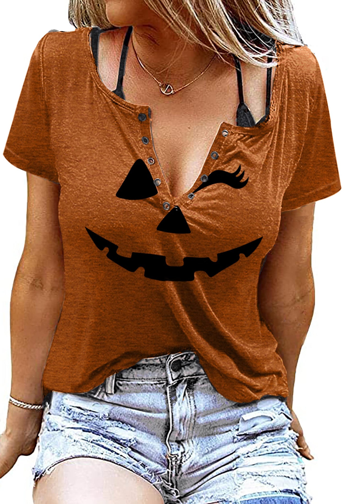MAIHUN Halloween Pumpkin Face Shirts for Women Hocus Pocus Shirt Funny Pumpkin Tee Tops