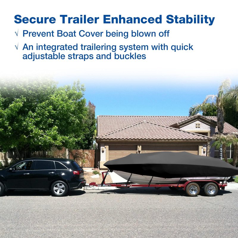 NEVERLAND Trailerable Boat Cover Waterproof Heavy Duty Marine Grade Polyester Canvas Fits V Shape/V-Hull and Tri-Hull Runabouts, Pro-STYL, Bass Boats (Boat Length 17-19ft, Beam Width up to 102",Black)