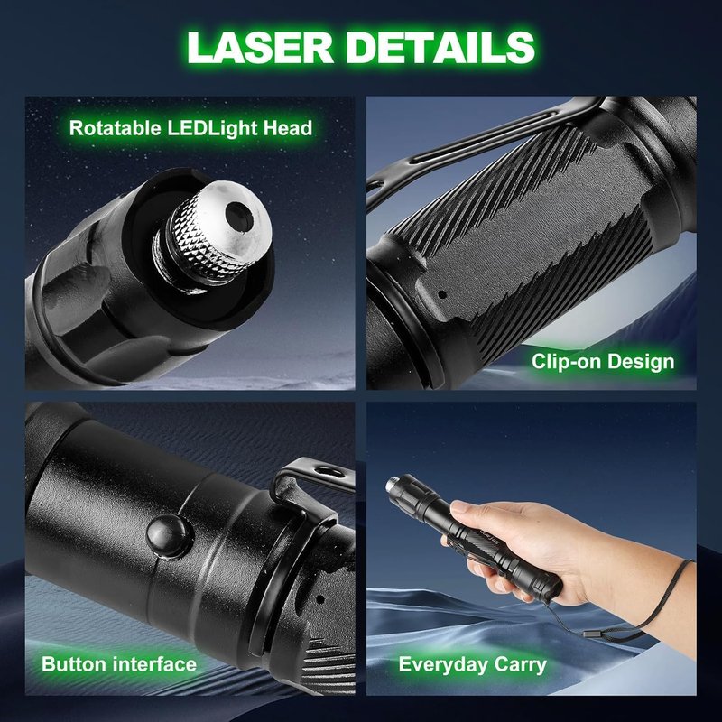 FUIIKEEM Long Range Green Laser Pointer - High Power Flashlight with Laser Pointer - Rechargeable, Star Cap for Astronomy, Construction, Outdoor Adventures