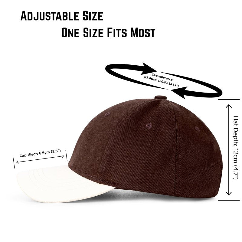 Mens Cap, Plain Baseball Cap, 100% Cotton, Adjustable Size, Casual Hat, Two Tone Color Combinations (Brown & White)