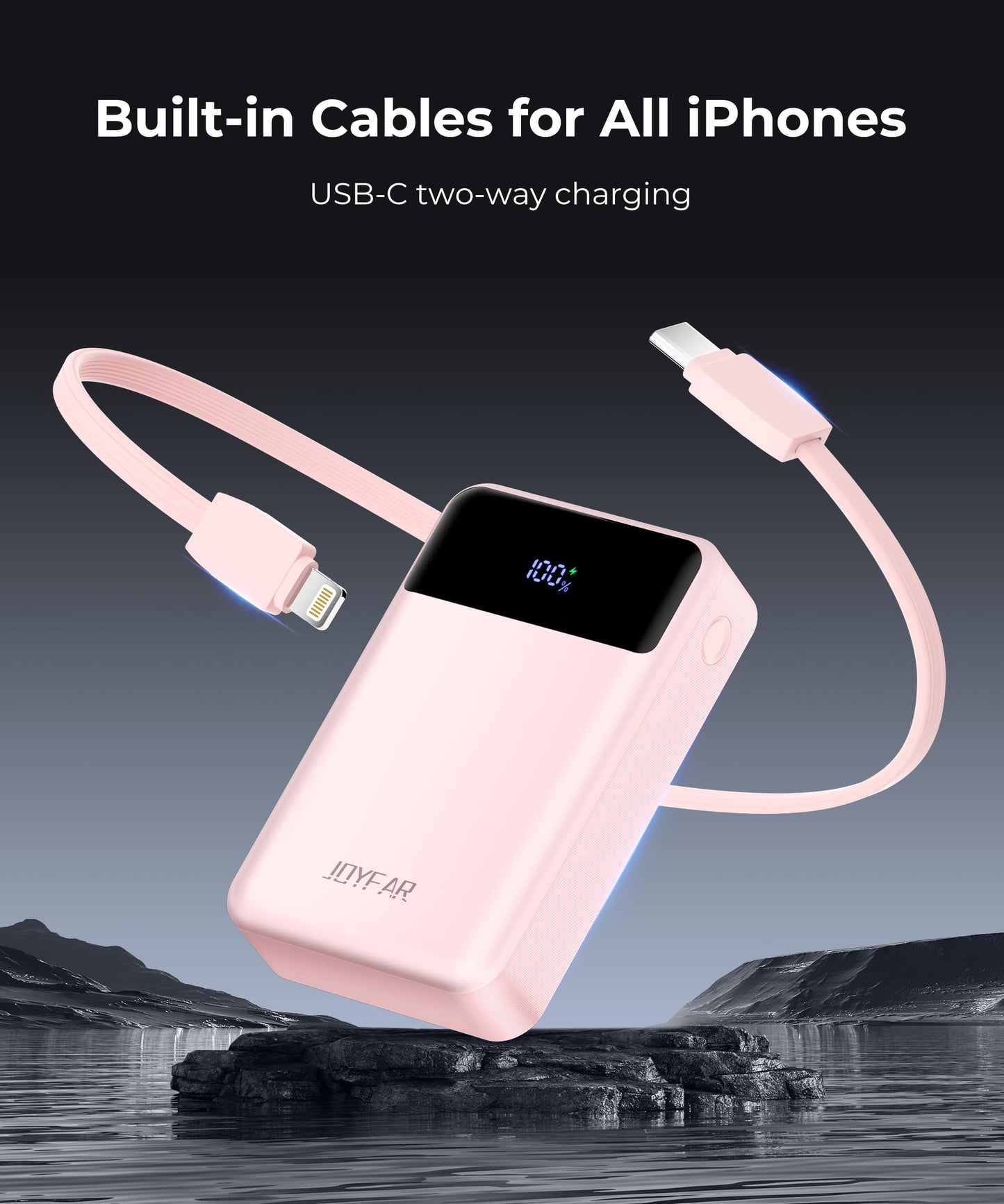 Portable-Charger-Power-Bank Travel Essentials Battery Pack USB C 30000mAh Built in Cable 22.5W Phone Fast Charging Powerbank Compatible with iPhone 16 15 14 13 12 11 iPad Samsung Google Xiaomi