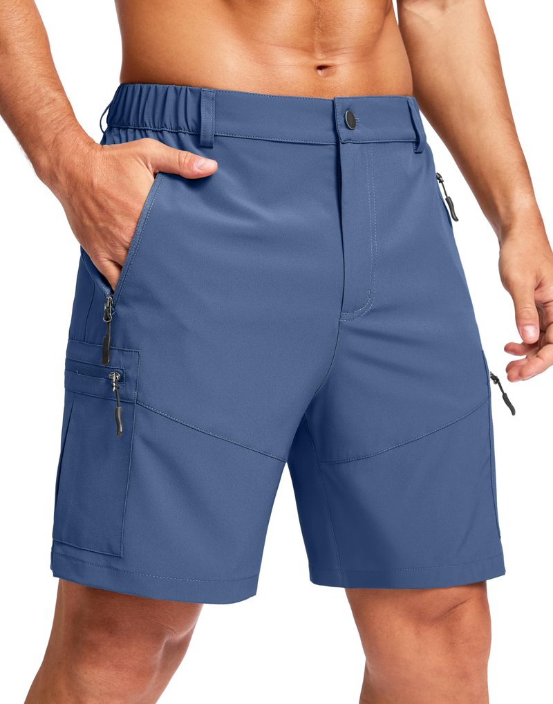 Pudolla Men's Hiking Cargo Shorts Lightweight 7" Travel Casual Shorts for Men Golf Work Outdoor with 5 Zipper Pockets(Dark Navy Small)
