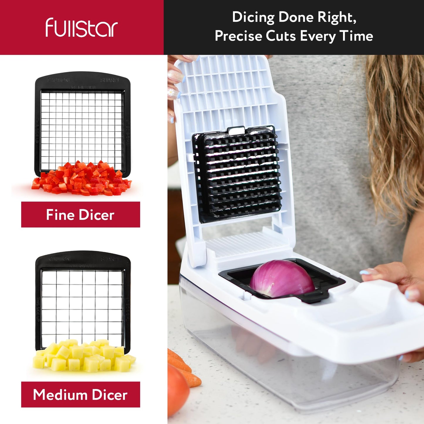 Fullstar Vegetable Chopper & Mandoline Slicer for Kitchen - Food Chopper with Container, Cheese Grater, Home Essentials & Kitchen Gadgets (Lite - 9 in 1)