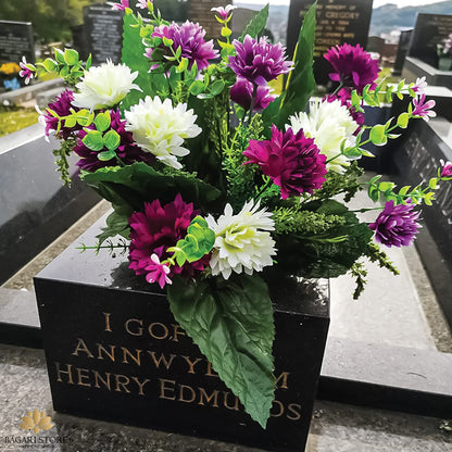 Bagari 41cm Artificial Flowers for Graves- Fake Plastic Bunch of 16 Heads- Large Mixed Bush Ivory-Liclac-Purple Delivery Next day Prime- Fresh Bouquet for Outdoor & Indoor Events Wedding Party Decor