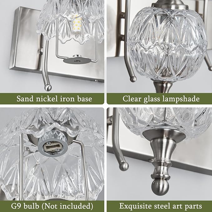 Modern Crystal Bathroom Vanity Lights Fixtures Over Mirror Brushed Nickel Vintage 4-Lights 28 Inch Bathroom Light Fixtures Glass Crystal Vanity Lights