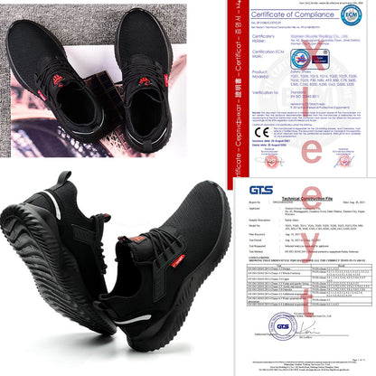 Safety Trainers Men Women Steel Toe Cap Trainers Lightweight Work Safety Shoes Breathable Non Slip Work Boots Black 10 UK