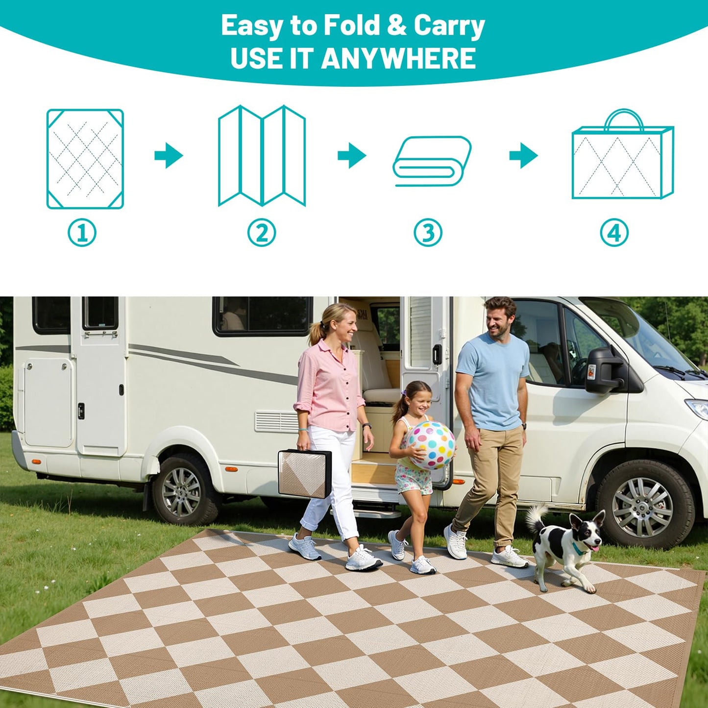 HEBE Checkered Outdoor Rug Waterproof 8x10, Reversible Plastic Straw Rug RV Camping Rug, Indoor Outdoor Patio Mat Clearance, Outside Carpet for Porch,Deck,Camper,Balcony,Backyard,Picnic