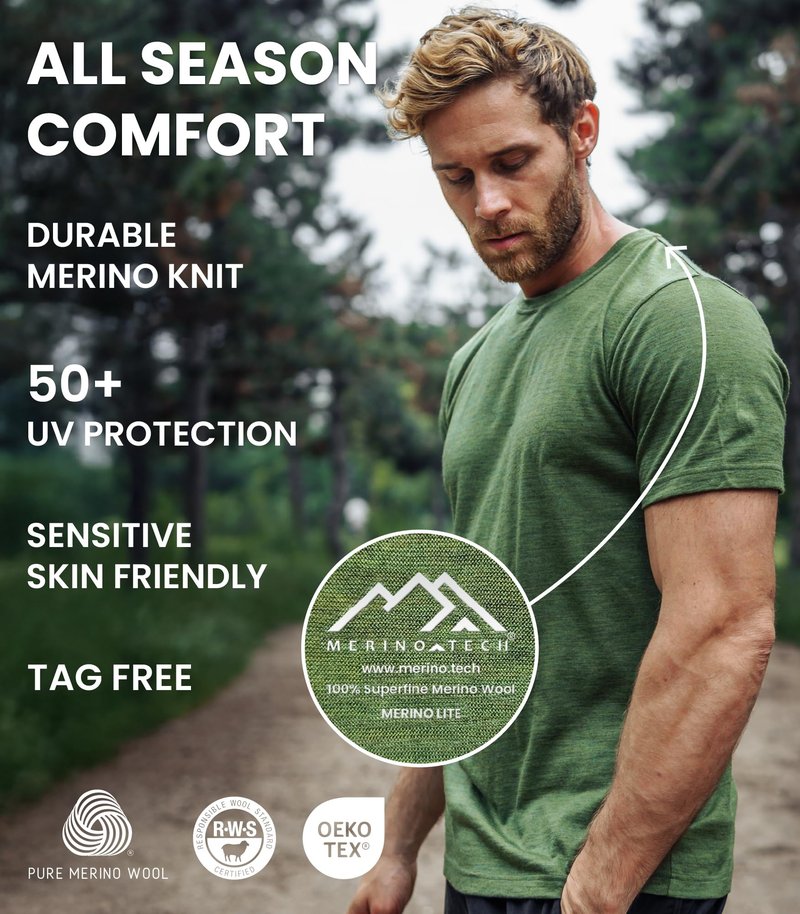 Merino.tech Merino Wool T-Shirt Mens - 100% Merino Wool Undershirt Lightweight Base Layer (XX-Large, Perfect Grey)