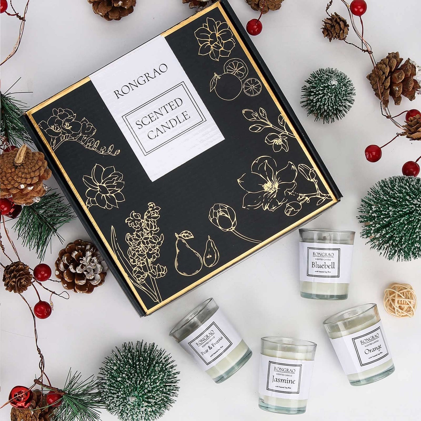 Scented Candles Gift Set, Soy Wax Candle of Jasmine, Pear & Freesia, Orange, Bluebell, Perfect for Women, Birthday, Bath Yoga, Weddings, Christmas, Mother’s Day, Valentine’s Day