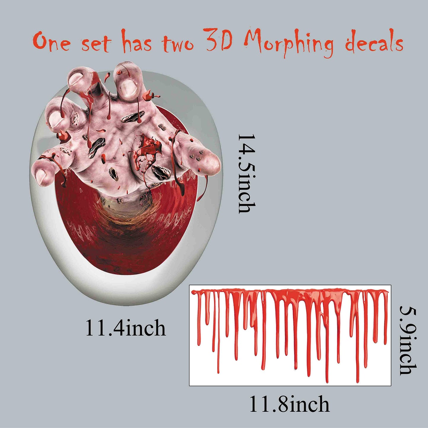 Halloween Toilet Seat Cover 3D Horror Morphing Decal for Halloween Theme Party Home Decor (Zombie Hand&Dollar&Blood)