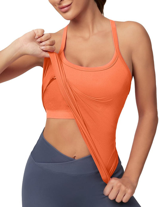 MathCat Workout Tank Tops for Women with Built in Bra, Sleeveless Gym Tops Seamless Racerback Athletic Yoga Shirts Orange