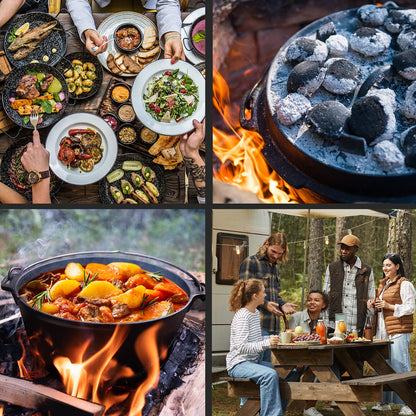 ToCis Big BBQ 7.3L Pre-seasoned Dutch Oven & Cast Iron Skillet Lid, Cast Iron Pot for Casserole Dishes with Lids, Oven Proof Crock Pot, Leakproof BBQ Camping Oven