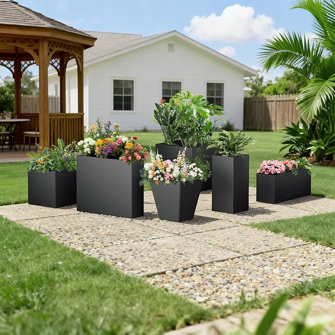 Metal Planter Box, 20" x 20"x 22", Heavy-Duty Galvanized Steel Outdoor Planter with Drainage Holes, Rectangular Planter for porches, Gardens, patios, and courtyards，Black