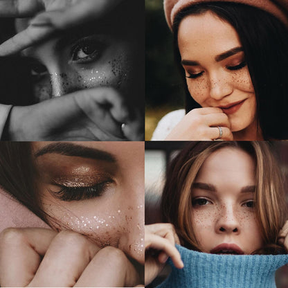 14 Sheets Face Temporary Tattoos, Rosymormor Face Stickers Gold Metallic Temporary Transfer Glitter Fake Tattoos, Freckle Stickers for Women Girls Festival Halloween Makeup Dancer Costume Parties