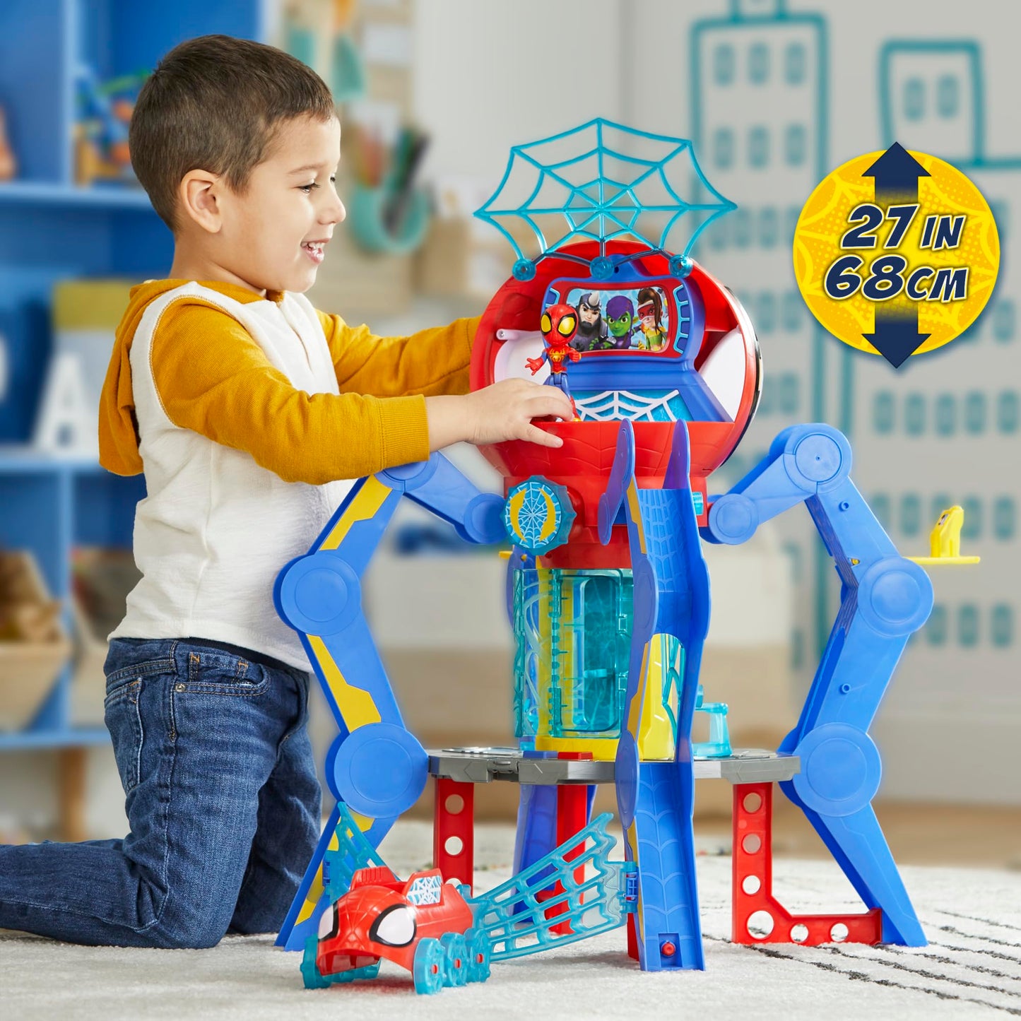 Spidey and His Amazing Friends Web-Spinners Web-Quarters, Kids Playset with Action Figure, Vehicle, and Accessories, Marvel Super Hero Toys, Ages 3 and Up