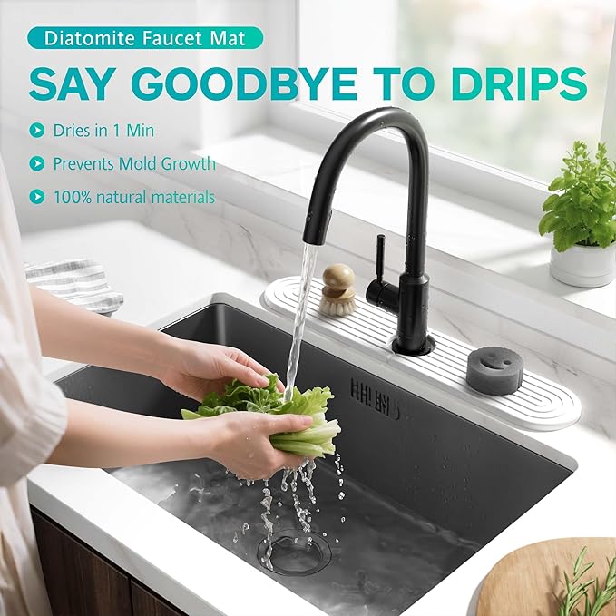 Stone Faucet Mat for Kitchen Sink – Diatomite Fast-Drying Stone Tray, Faucet