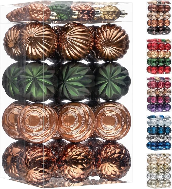 JORNOY Christmas Tree Ornaments - 2.36inch/60mm Shatterproof Ornaments for Christmas Tree Set, Plastic Decorative Hanging Balls Ornaments for Xmas Tree Decorations, 40ct (Earth Tone)