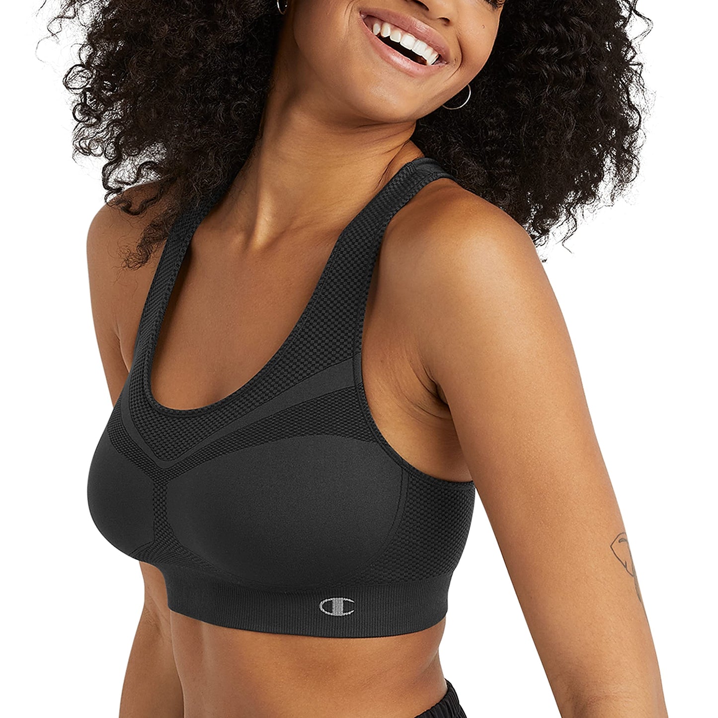 Champion Women's The Infinity Racerback Sports Bra, Moderate Support, Seamless, Moisture Wicking, Black, Large
