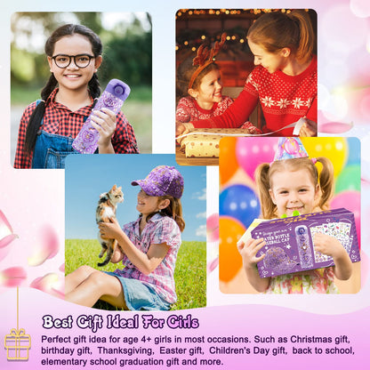 Gifts for Girls Age 4-12, Birthday Gifts Presents for Girls 5 6 7 8 9 10 11 Year Old, Back to School DIY Water Bottle and Baseball Cap Toys for Girl Craft Kit, Decorate Your Own Water Bottle Kids