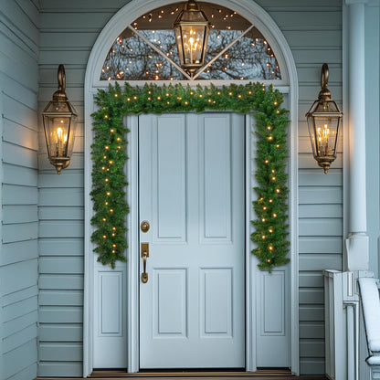 ANOTHERME 9 FT Pre-lit Christmas Garland Holiday Artificial Decor, Christmas Garland with Lights for Stairs Wall Door Indoor Outdoor Garland with Battery Operated Timer